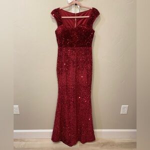 SHEIN Burgundy Sequin Prom Dress